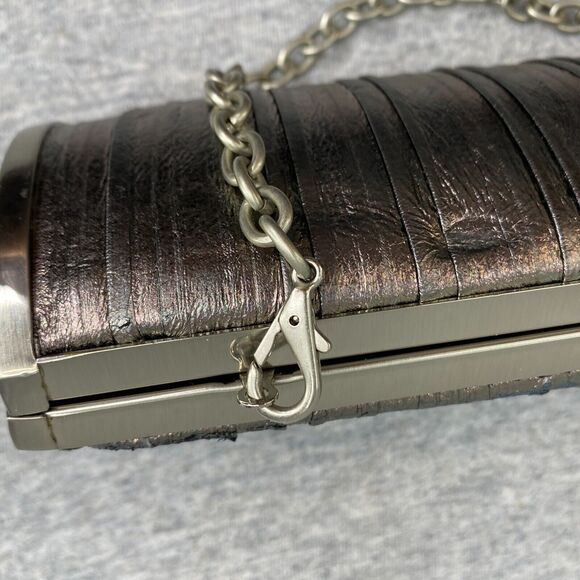 Kenneth Cole Reaction Purse Womens Silver Rolled Clutch Chain Strap Handbag - Picture 7 of 10